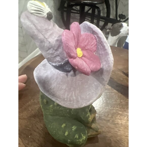 Vintage 90s Pete Apsit Frog Toad Figurine Large Eyes Spring Hat Bee See Pics - Picture 4 of 8